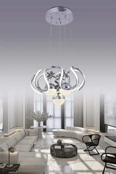 Heracles 3 Renk Gümüş ( Sarı Beyaz Ve Gün Işığı ) Luxury Led Kristal Taşlı Avize ürün görseli 1