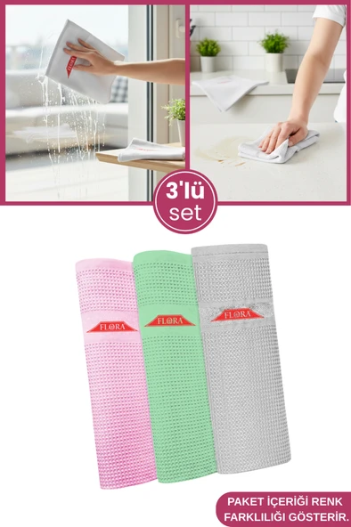 3 Adet Mikrofiber Cam ve Yüzey Temizlik Bezi, Islak Kuru Kullanım Leke Bırakmaz Yıkanabilir 40x60cm ürün görseli 1