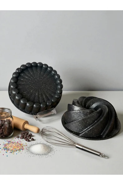2’li Rüzgar Granit Döküm Kek & Tart Kalıbı 26 cm – Siyah ürün görseli 1