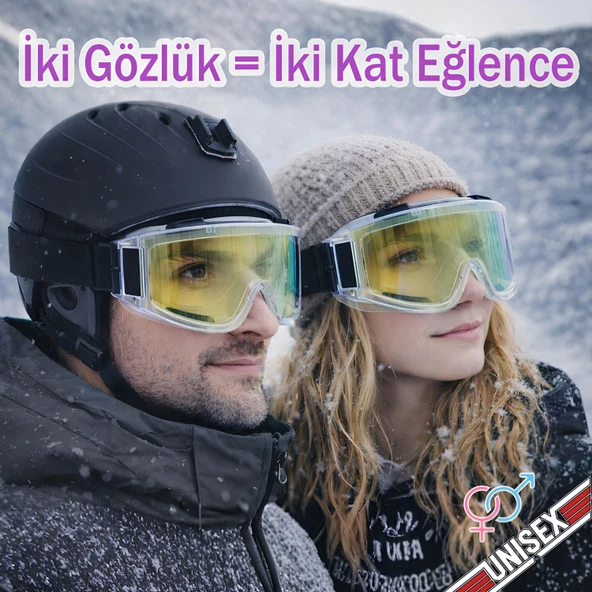 2 Adet Kayak Gözlüğü Aynasız Gökkuşağı Ventilli Güneş Kar Koruyucu Gözlük UV Korumalı Snowboard Glasses Gözlük ürün görseli 1