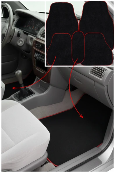 Toyota Corolla Efsane Kasa (1992-1998) Uyumlu 5 Parça Kırmızı Kenarlı Oto Halı Paspas Seti ürün görseli 1