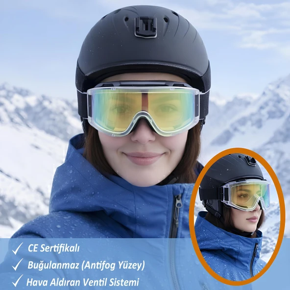 Kayak Gözlüğü Aynasız Gökkuşağı Ventilli Güneş Kar Koruyucu Gözlük UV Korumalı Snowboard Glasses Gözlük ürün görseli 1