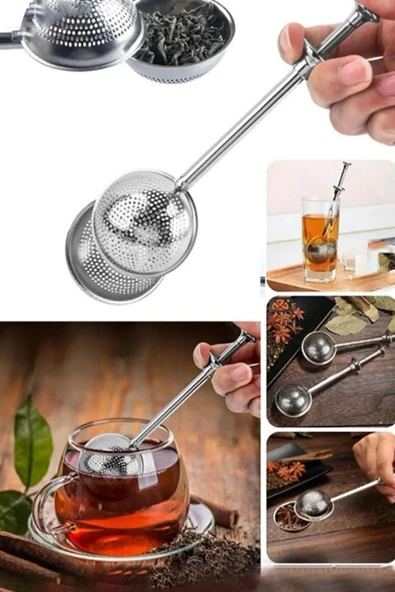 Çelik Tek Hareket Çay Demleme Aparatı Bitki Çayı Süzgeci 18,5x4,5 Cm Çay Kahve Bitki Demleme Süzgeç ürün görseli 1