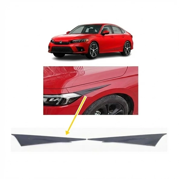 Honda Civic FE1 2022 ve Sonrası Far Üstü Kaşı Çıtası Piyano Black 2 Parça ürün görseli 1