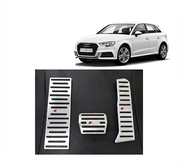 Audi A3 Q3 Uyumlu Otomatik Vites Pedal Seti Gaz Fren Ayak Dayama Takımı 3 Parça Krom ürün görseli 1