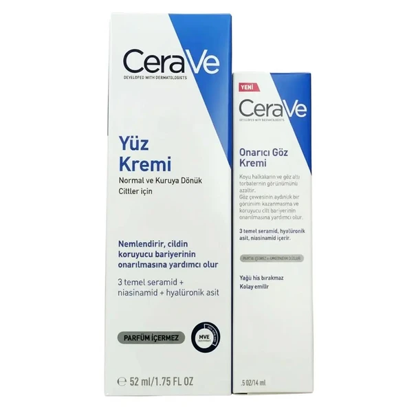 Cerave Nemlendirici Yüz Kremi 52 ml + Onarıcı Göz Kremi 14 ml ürün görseli 1