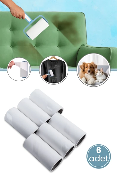 6'lı Tüy Toplayıcı Yedek Rulo Seti, Kedi Köpek Kıyafet Halı Rulo 60 Yaprak 10 cm (F407 Uyumlu) ürün görseli 1