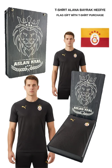 Galatasaray Orijinal Lisanslı Sıfır Yaka Siyah A Takım Antrenman T-Shirt BAYRAK ve Lazer Kutulu Hediyelik Kutu ürün görseli 1