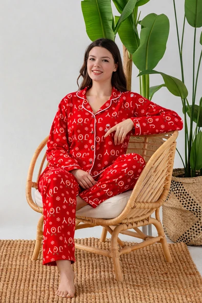 Kışlık Yılbaşı Desenli Kadın Gömlek Polar Pijama Takımı- Geyikli Yılbaşı Pijaması- Büyük Beden Pijama ürün görseli 1