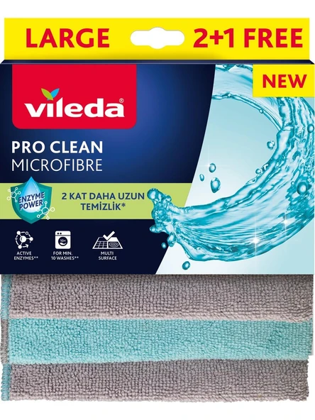 Vileda 3'lü Pro Clean Enzim Teknolojili Mikrofiber Temizlik Bezi ürün görseli 1