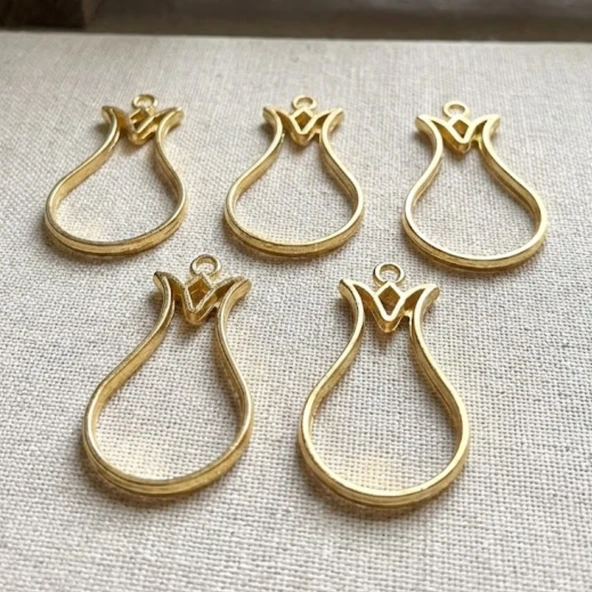 Epoksi Lale Model Metal Kolye Takı Ucu (5 Adet)  Gold ürün görseli 1