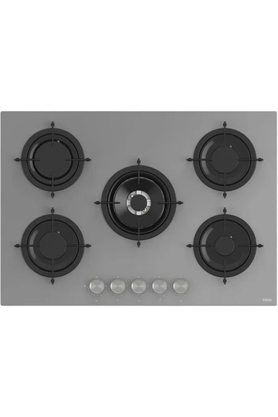 Ferre Rs038 75 Cm. 5 Gözlü Woklu Ankastre Cam Ocak - Gri ürün görseli 1