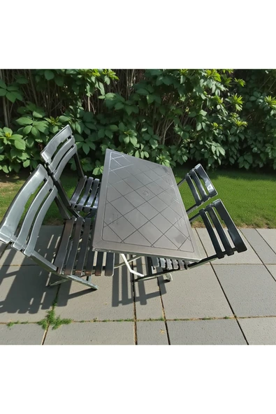 SERMER PAZARLAMA  Katlanır Bahçe & Balkon Seti – 60x90 Masa + 4 Katlanır Sandaly piknik masa sandalye ürün görseli 1