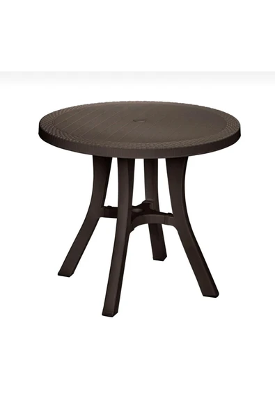 SERMER PAZARLAMA  Royal Rattan Desenli Yuvarlak Masa 80 cm – Şemsiye Delikli, Dayanıklı ve Şık ürün görseli 1