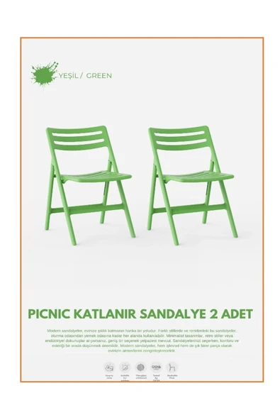 SERMER PAZARLAMA  Katlanabilir Çok Amaçlı Piknik Sandalyesi 2’li Set | 4 Renk Seçeneği | Taşınabilir ve Dayanıklı ürün görseli 1