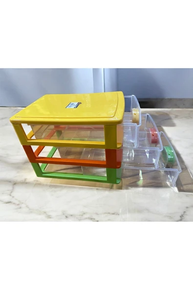 SERMER PAZARLAMA 3 katlı Çekmeceli kutu masa üstü organizer çok renkli ürün görseli 1
