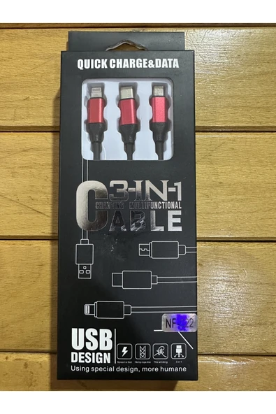 Tk Tech 3 Başlıklı Nf-022 3in1 Micro Şarj Ve Data Kablosu - Resim 2