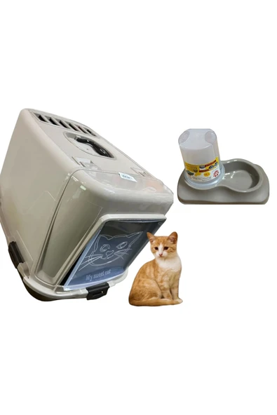 SERMER PAZARLAMA 2 Lİ SET XXL KAPALI KEDİ TUVALETİ KÜREK VE 1.5 LİTRE MAMA VE SU KABI ürün görseli 1