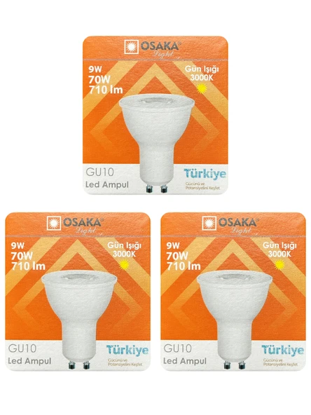 (3 Adet) Osaka 9W (70W) Sarı Işık (3000K) GU10 Duylu Led Çanak Ampul ürün görseli 1