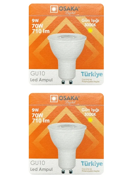 (2 Adet) Osaka 9W (70W) Sarı Işık (3000K) GU10 Duylu Led Çanak Ampul ürün görseli 1