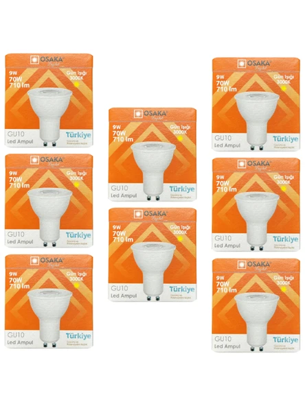 (8 Adet) Osaka 9W (70W) Sarı Işık (3000K) GU10 Duylu Led Çanak Ampul ürün görseli 1