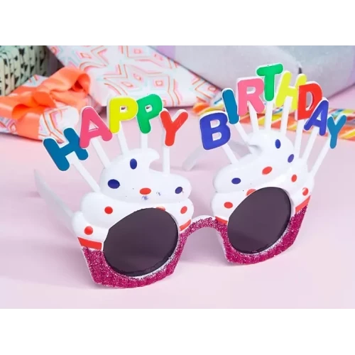 Happy Birthday Beyaz Fuşya Parti Gözlüğü ürün görseli 1
