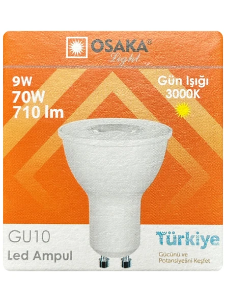 (1 Adet) Osaka 9W (70W) Sarı Işık (3000K) GU10 Duylu Led Çanak Ampul ürün görseli 1