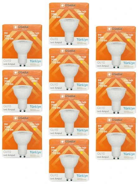 (10 Adet) Osaka 9W (70W) Sarı Işık (3000K) GU10 Duylu Led Çanak Ampul ürün görseli 1