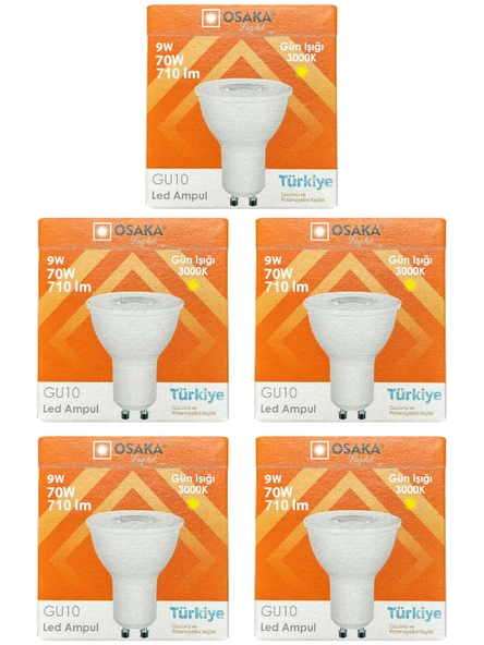 (5 Adet) Osaka 9W (70W) Sarı Işık (3000K) GU10 Duylu Led Çanak Ampul ürün görseli 1