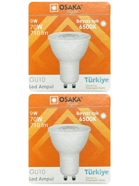 (2 Adet) Osaka 9W (70W) Beyaz Işık (6500K) GU10 Duylu Led Çanak Ampul ürün görseli 1