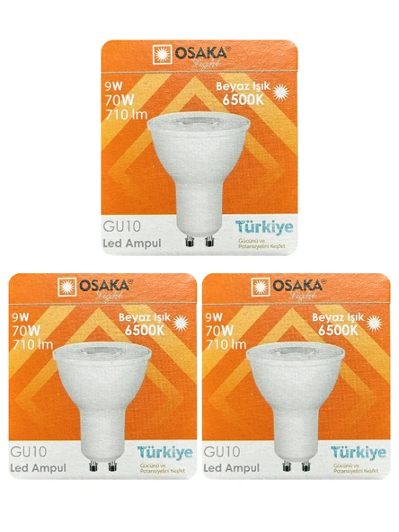(3 Adet) Osaka 9W (70W) Beyaz Işık (6500K) GU10 Duylu Led Çanak Ampul ürün görseli 1