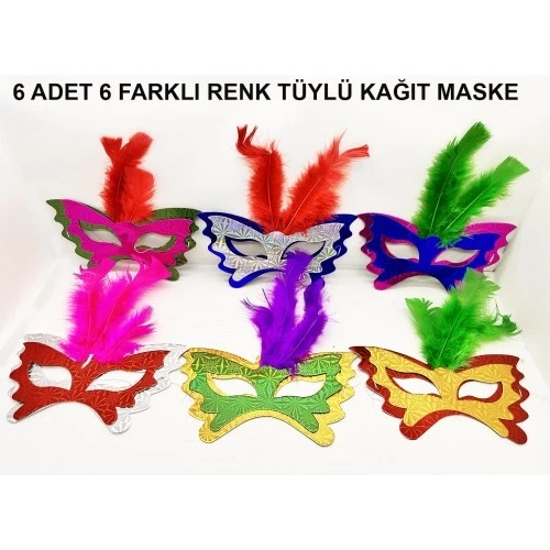 Tüylü Kağıt Parti Venedik Balo After Maskesi 6 Adet ürün görseli 1