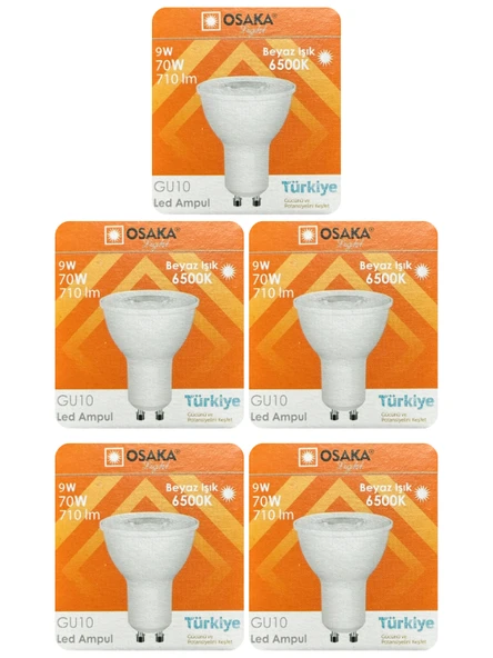 (5 Adet) Osaka 9W (70W) Beyaz Işık (6500K) GU10 Duylu Led Çanak Ampul ürün görseli 1
