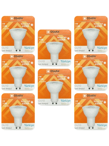 (8 Adet) Osaka 9W (70W) Beyaz Işık (6500K) GU10 Duylu Led Çanak Ampul ürün görseli 1