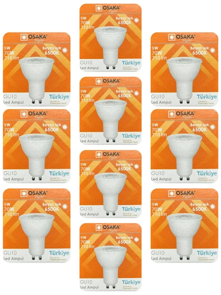 (10 Adet) Osaka 9W (70W) Beyaz Işık (6500K) GU10 Duylu Led Çanak Ampul ürün görseli 1