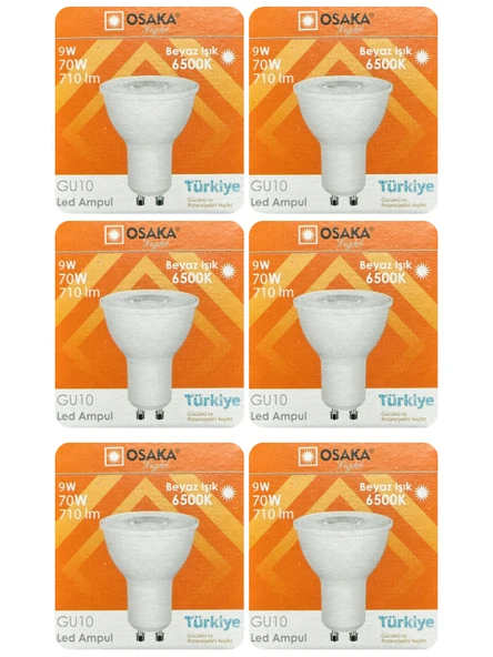 (6 Adet) Osaka 9W (70W) Beyaz Işık (6500K) GU10 Duylu Led Çanak Ampul ürün görseli 1