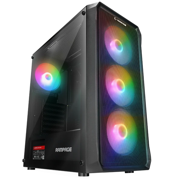 RAMPAGE COMPACT 750W 80+ BRONZ SIYAH 4xRGB AUTO FAN E-ATX MID-T GAMING OYUNCU KASASI RAMPAGE ürün görseli 1