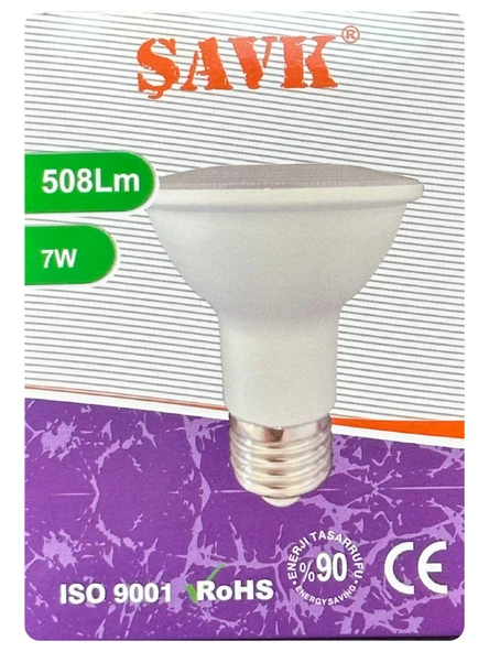 (1 Adet) Şavk 7W 6500K (Beyaz Işık) Par20 E27 Duylu (Kalın Duy) Led Spot Ampul ürün görseli 1