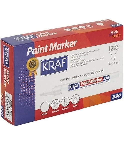 Kraf 830 Paint Markör Kalem Beyaz 12'li ürün görseli 1