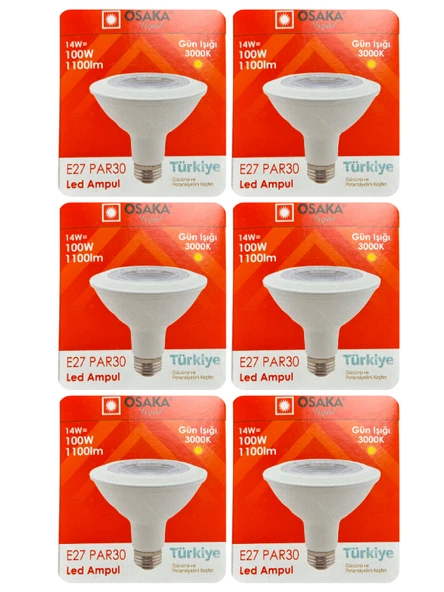 (6 Adet) Osaka 14W (100W) Sarı Işık (3000K) E27 Duylu (Kalın Duy) Led PAR30 Ampul ürün görseli 1