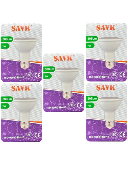(5 Adet) Şavk 7W 6500K (Beyaz Işık) Par20 E27 Duylu (Kalın Duy) Led Spot Ampul ürün görseli 1