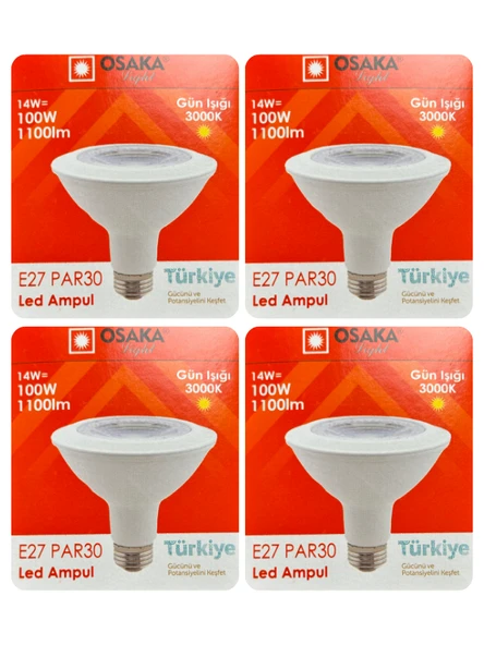 (4 Adet) Osaka 14W (100W) Sarı Işık (3000K) E27 Duylu (Kalın Duy) Led PAR30 Ampul ürün görseli 1
