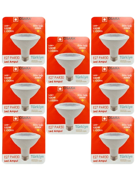 (8 Adet) Osaka 14W (100W) Sarı Işık (3000K) E27 Duylu (Kalın Duy) Led PAR30 Ampul ürün görseli 1