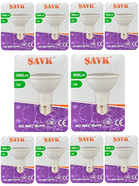 (10 Adet) Şavk 7W 6500K (Beyaz Işık) Par20 E27 Duylu (Kalın Duy) Led Spot Ampul ürün görseli 1