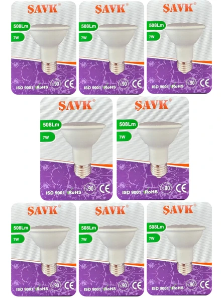 (8 Adet) Şavk 7W 6500K (Beyaz Işık) Par20 E27 Duylu (Kalın Duy) Led Spot Ampul ürün görseli 1