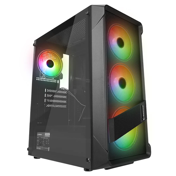 RAMPAGE BLADE MESH TEMPERLI CAMLI 600W 80+ SIYAH 4x12CM SABIT RGB FAN ATX MID-T GAMING OYUNCU KASASI RAMPAGE ürün görseli 1