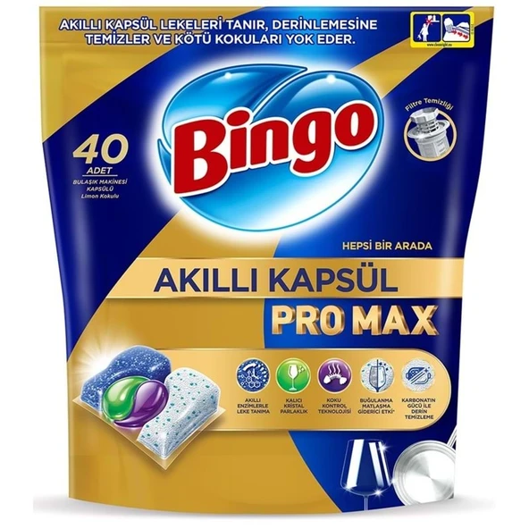 Bingo Akıllı Kapsül Pro Max Bulaşık Makinesi Deterjanı Tableti 40 Adet Limon Kokulu ürün görseli 1