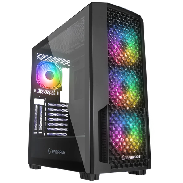 RAMPAGE SHELOB MESH + TEMPERLI CAM 4xARGB INFINITY FAN + HUB E-ATX MID-T GAMING OYUNCU KASASI RAMPAGE ürün görseli 1