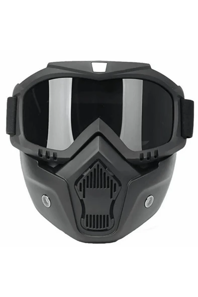 Cross Motosiklet Bisiklet Gözlüğü Açık Kask Maskesi Süngerli Bant Lastikli Jet Maske Siyah Camlı ürün görseli 1