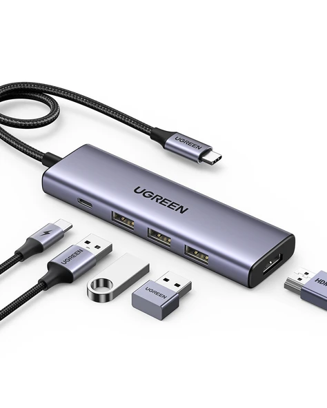 UGREEN 5'i 1 Arada USB-C 100W PD 4K HDMI Hub Çoklayıcı, Gri, 15596 ürün görseli 1